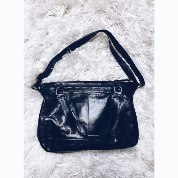 HOBO Black Leather Purse handbag shoulder strap zip top - Picture 7 of 9